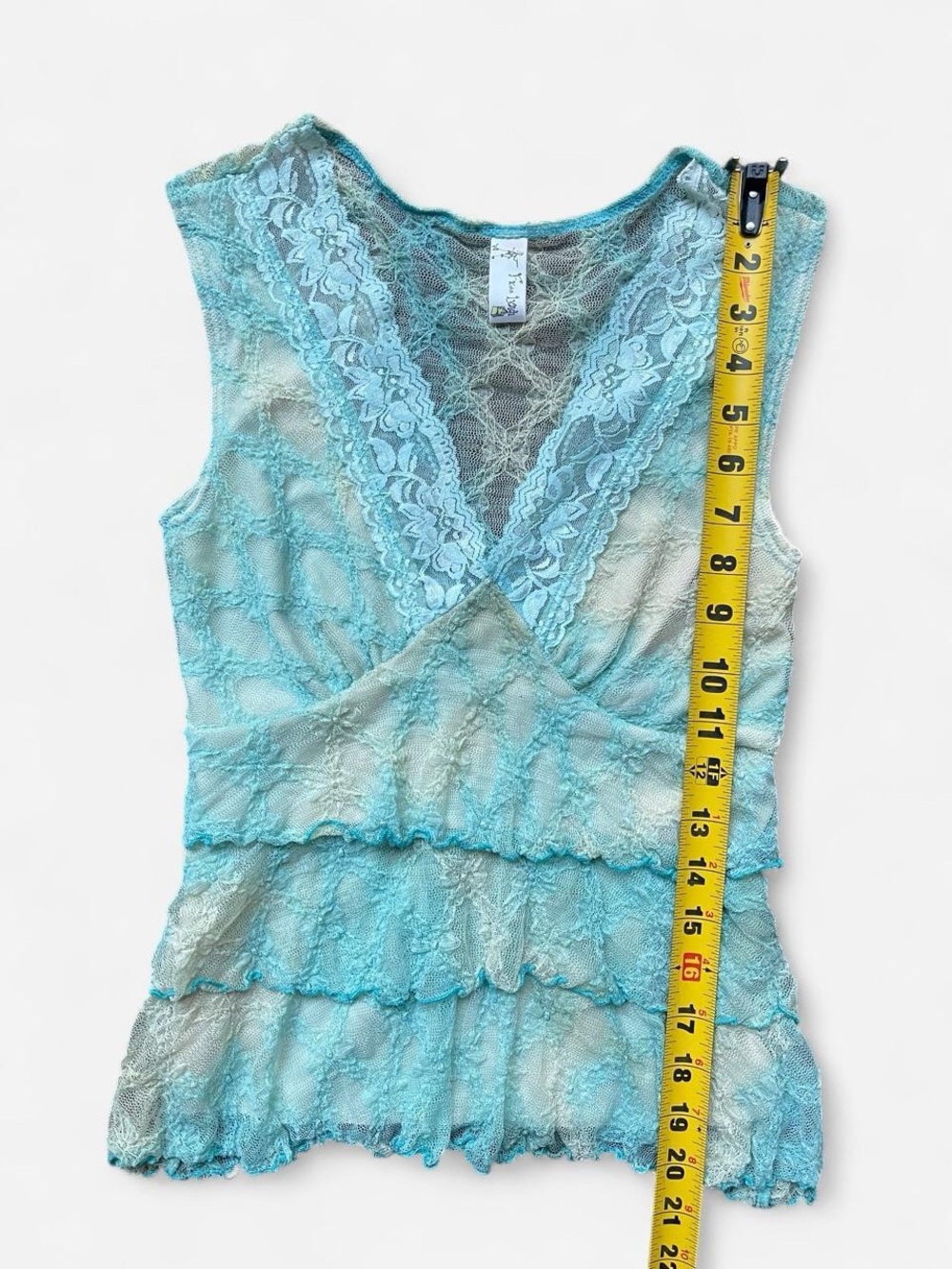 Free Lunch Y2k Fairycore Whimsy Blue Yellow Lace Ruffle Tier Top Lace V-Neck Sm - Picture 6 of 7